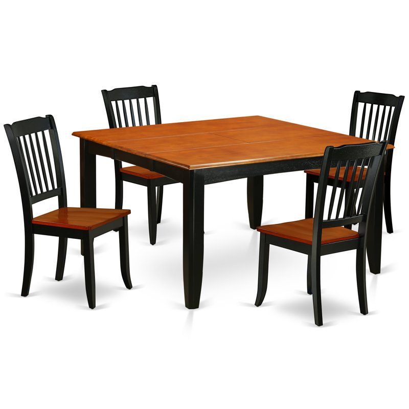 Ensemble de table de salle à manger 5 pièces moderne comprenant une table carrée en bois avec feuille papillon et 4 chaises de salle à manger, noir et cerise