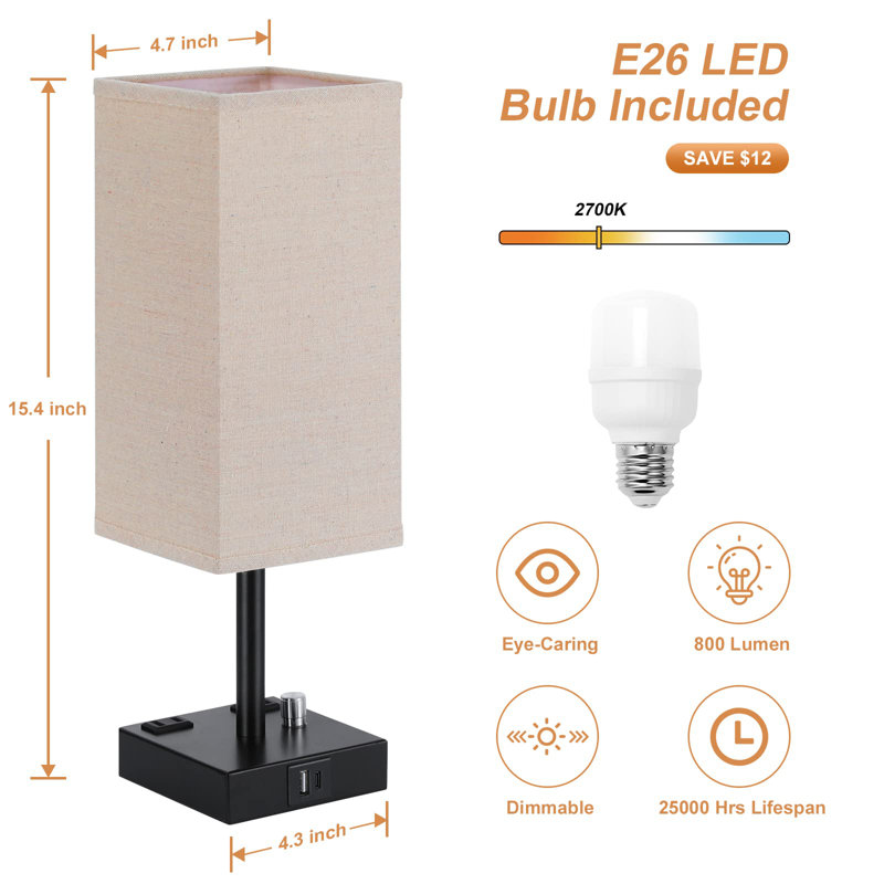 Nikosava Wood USB Table Lamp, White
