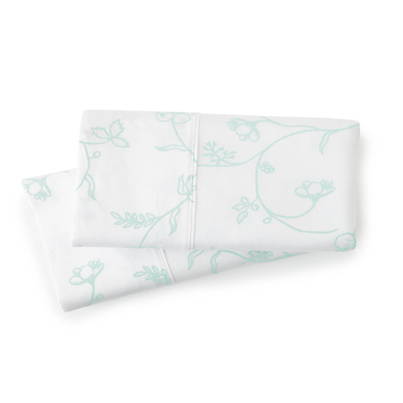 Taie d'oreiller 100% coton Lockport à densité de tissage 300 fils, Très grand, Blanc / Vert pastel