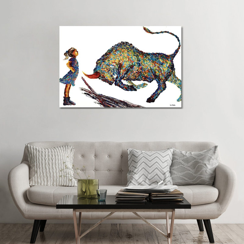 «Fearless Girl and Bull» - Estampe numérique sur toile tendue avec châssis, H 32 po x l 48 po