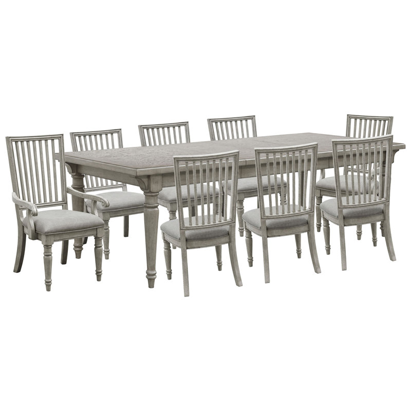 Branice Farmhouse Leg Dining Table With 6 Side Chairs And 2 Arm Chairs, 9 Pcs: Table, 8 Chairs