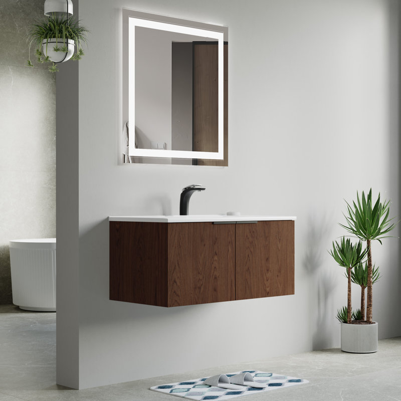 36" Single Vanity Set, Base, Ceramic Top, Walnut