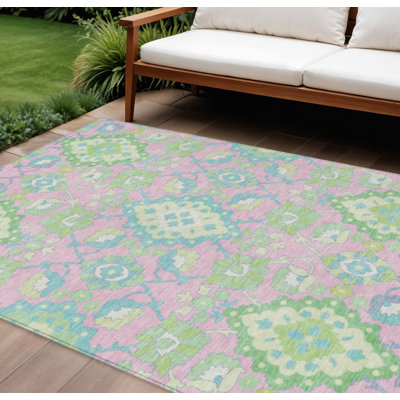 Tapis oriental lavable intérieur rose vert et bleu 8 pi x 10 pi