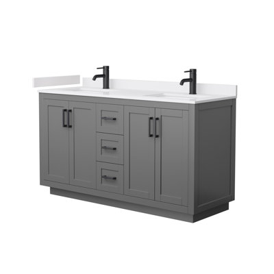 Ensemble de meuble-lavabo double 60 po avec plateau en marbre de culture Miranda