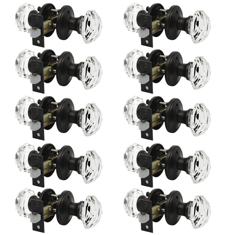 Crystal Privacy Door Knobs Keyless Lock with Round Rosette, Oil Rubbed Bronze