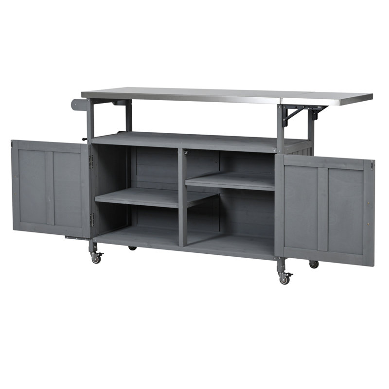 Portable Outdoor Cooking Island with Lockable Wheels, Grey