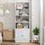 Bibliothèque industrielle blanche en bois - Bibliothèque de ferme à 6 niveaux avec portes, profonde pour chambre à coucher, salon, bureau
