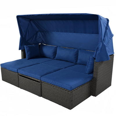 Lit de jour pour patio extérieur avec auvent amovible et coussins pour la piscine