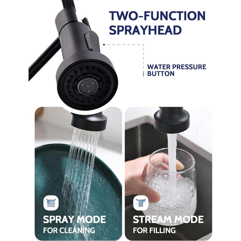 Kitchen Faucets With Pull Down Sprayer - High Arc Spring 304 Stainless Steel Single Hole Sink Faucet With Dual Function Pull-Down Sprayer For Bar Rv Kitchen