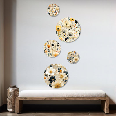 Amine - Ensemble d'art mural rond floral bohémien de 5