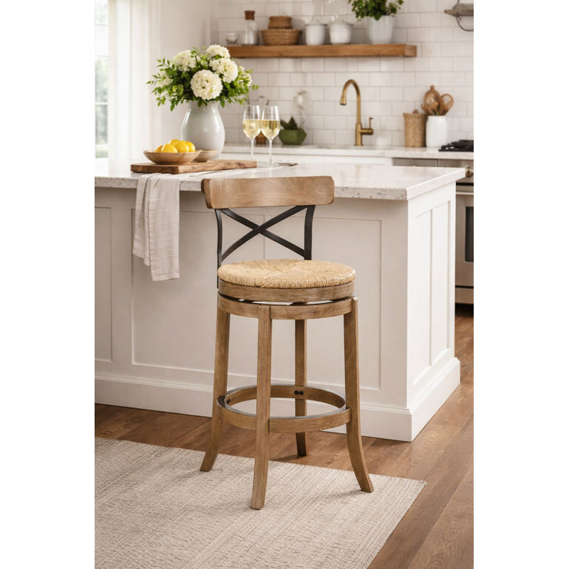 Tosha Swivel Wicker Counter Stool with Solid Wood Frame, Wheat Wire-Brush, Bar Stool (29” Seat Height)