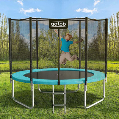 Trampoline AOTOB 8FT pour enfants / adultes, trampoline 400 lb avec filet de sécurité / échelle Backyard, azur
