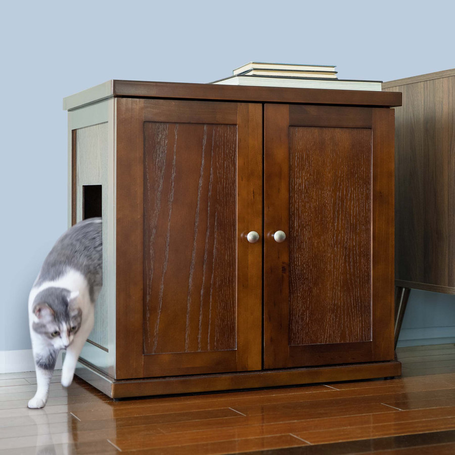 The Refined Litter Box - Wood Cat Litter Box Enclosure Cabinet with Drawer, Modern Style