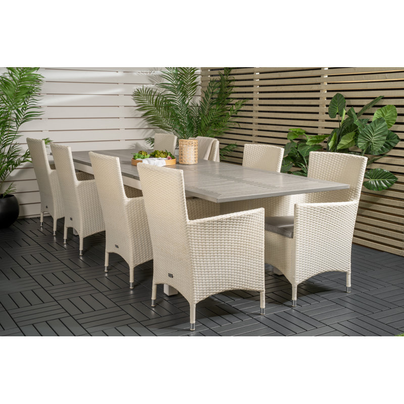 Jayesh 8 - Person Teak Patio Dining Set with Extendable Rectangular Table, White