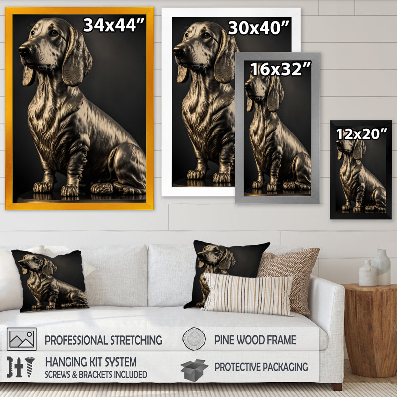 Portrait d'un teckel glam noir II - reproduction sur toile, Impression noire sur toile encadrée, L 30 po x H 40 po