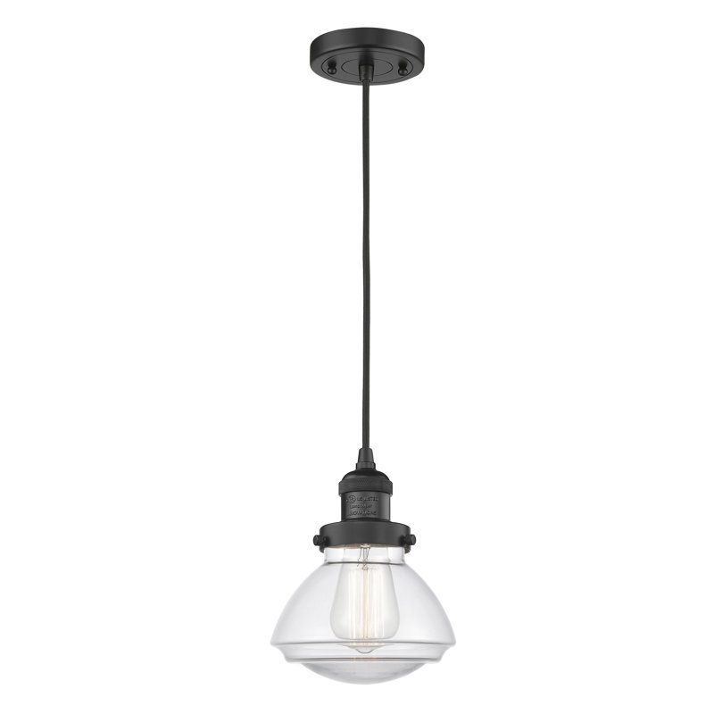 Luminaire suspendu simple à 1 lumière Chesterville, Ampoule DEL 6 watts Vinage, Transparent, Noir mat