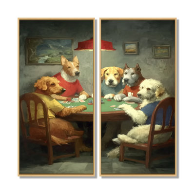 «Dogs Gamble Poker Game», reproduction d'art sur toile, animaux blancs, 2 pièces