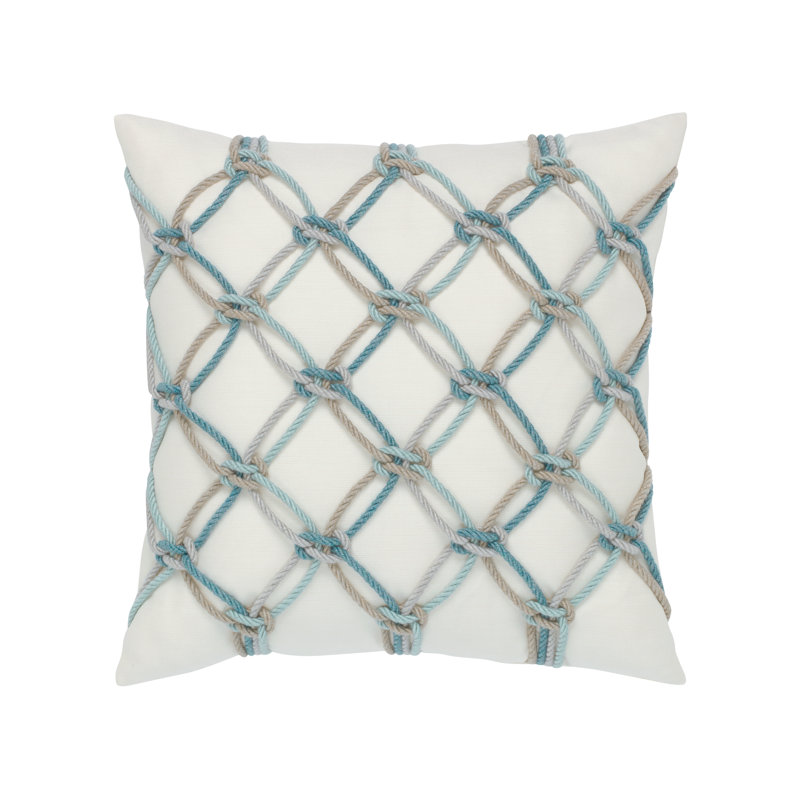 Rope Geometric Square Indoor / Outdoor Pillow Cover & Insert, Aqua