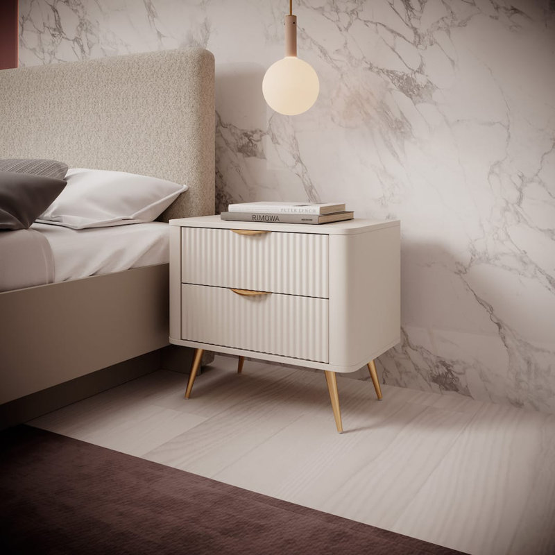 Leamont 63cm W Manufactured Wood Bedside Table, Beige