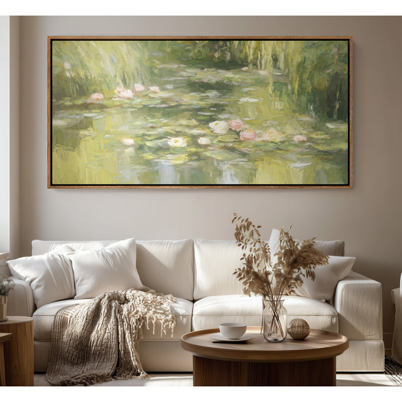Grande toile murale encadrée, décor de paysage de nénuphar vert - 60 po x 20 po, 60 po x 30 po, H 30 po x l 60 po, Naturel