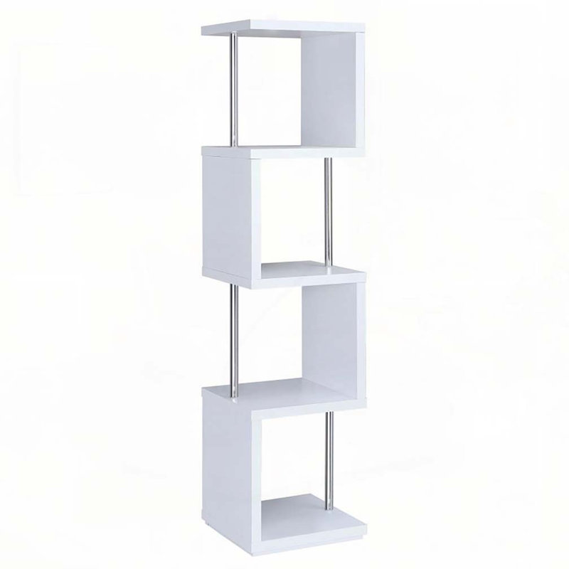 Bibliothèque blanche et chrome à 4 niveaux, Blanc