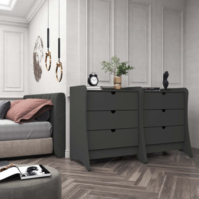Coney 28" Mid-Century Modern Standard Dresser with 3 Drawers in Charcoal Grey