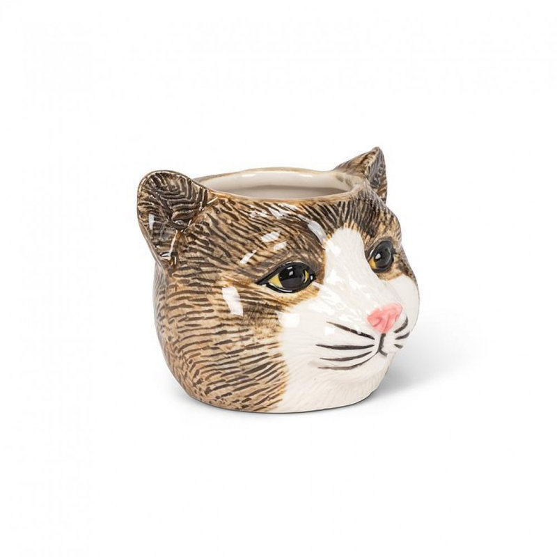 Petit pot à fleurs pour chat tigré, Brun, blanc