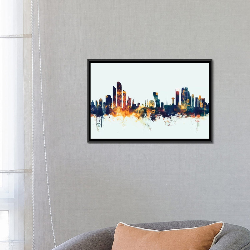 Abu Dhabi, UAE On Blue by Michael Tompsett - Gallery-Wrapped Canvas Giclée, 18" H x 26" W x 1.5" D, Black Framed Canvas