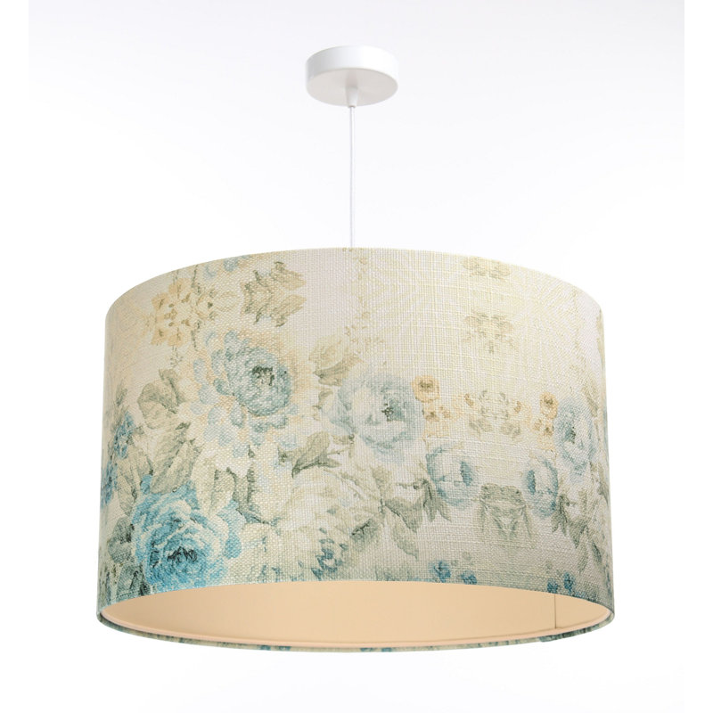 1 - Light Cream Drum Pendant, 107cm H x 40cm W x 40cm D
