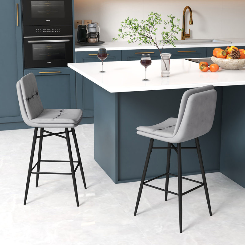 Tiffanie Bar Stool with Iron Frame, Grey