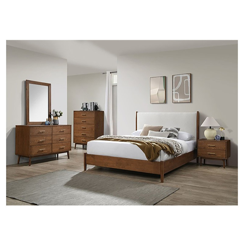 E.King Bed, Walnut/Beige, King