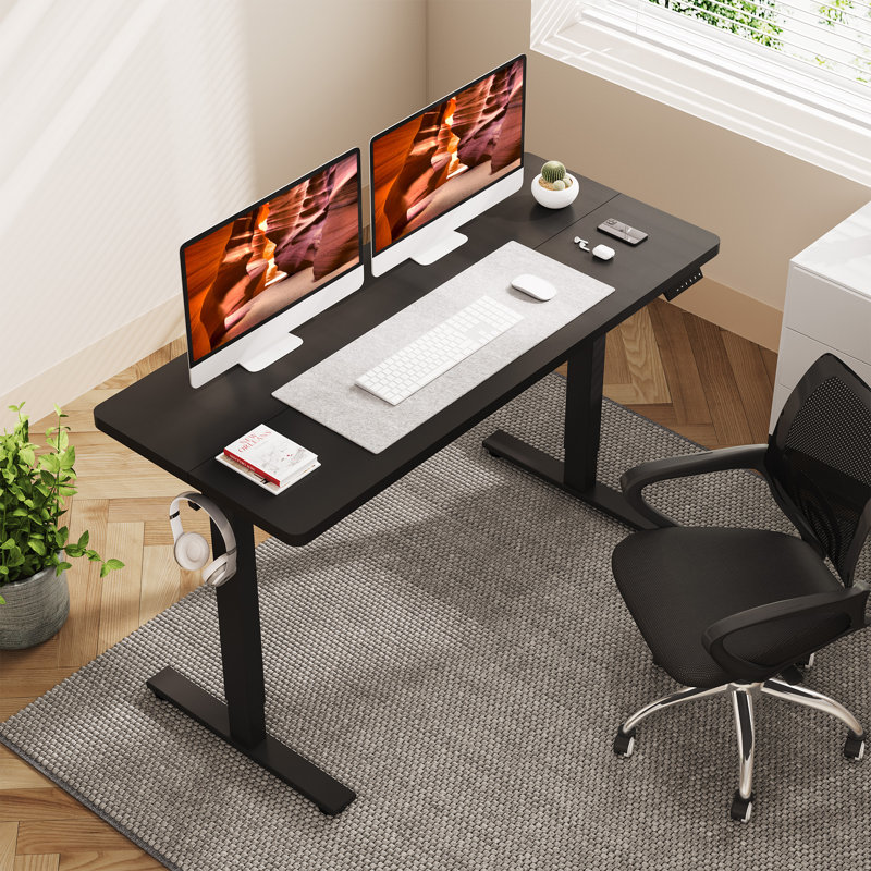 Electric Height Adjustable Standing Desk With Splice Top, 55" W x 24" D, Black, Black