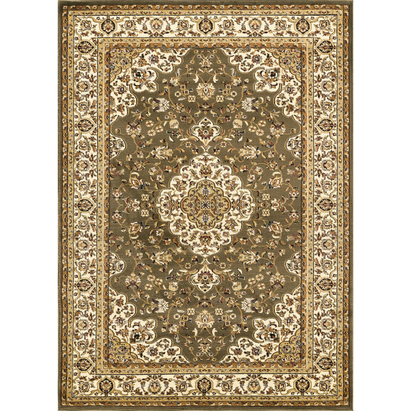 Tapis 2 pi 7 po X 3 po, classique traditionnel avec motif en médaillon, matériau en polypropylène avec médaillon intemporel, polypropylène, hauteur 0,42 po
