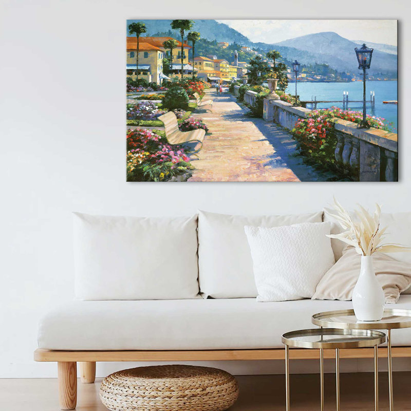 Bellagio Promenade par - Peinture, Toile tendue, H 28 po x l 48 po, Sans cadre