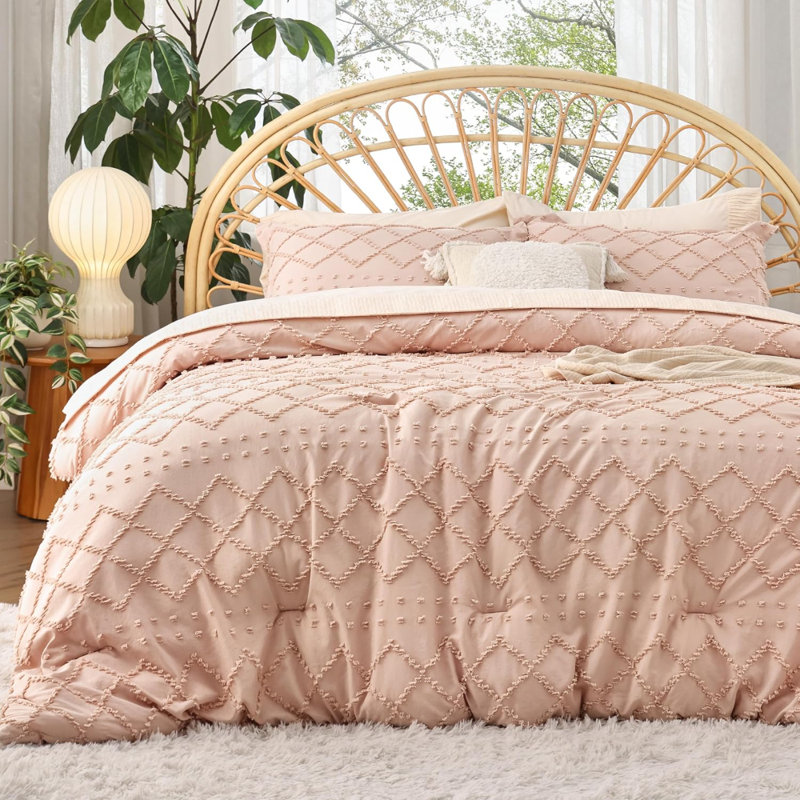 Ensemble d'édredon pour lit simple / simple TG - Ensemble d'édredon extra long pour lit simple Bohème corail rose, ensemble de literie de dortoir Shabby Chic, ensemble de lit de ferme moderne 2 pièces, comprend 1 taie décorative