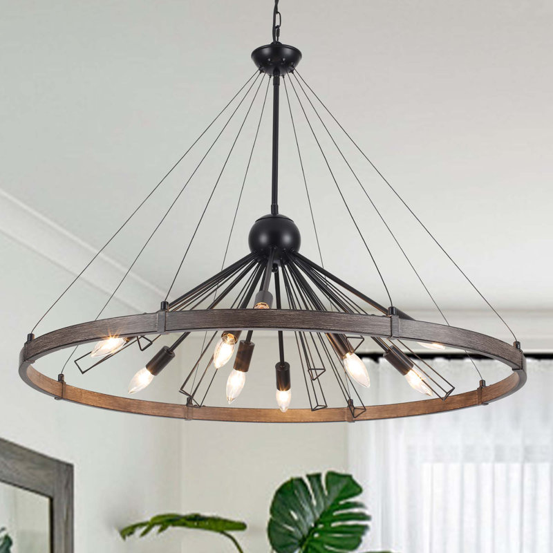 Lustre en forme de roue de wout rétro moderne à 9 lumières avec chaîne réglable pour la cuisine, le salon et la salle à manger