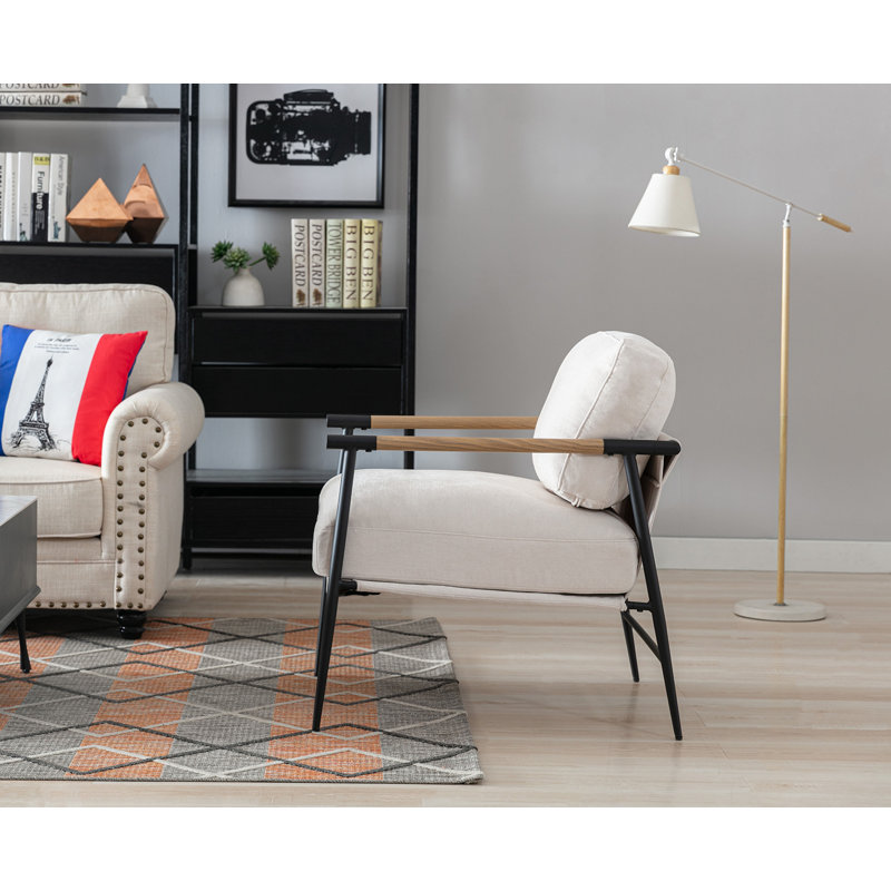 Johniyah Upholstered Armchair, Beige Chenille