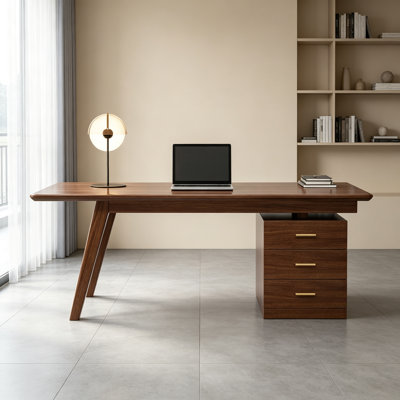 Bureau rectangulaire en bois massif brun noyer