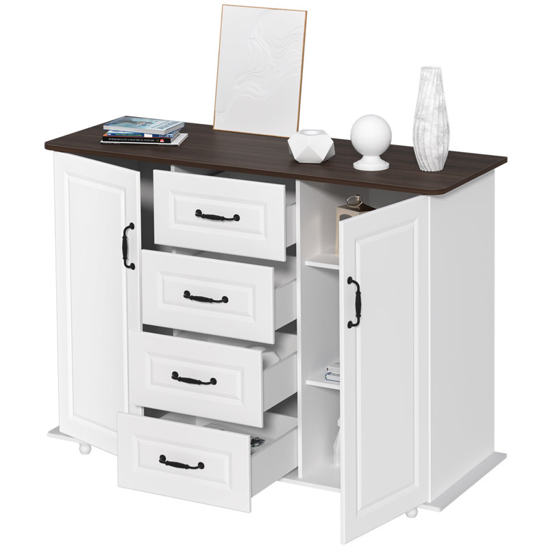 Armoire de buffet Preece, armoire de rangement de cuisine, grande armoire de buffet de 47 po avec 4 tiroirs et 2 portes, armoire de style campagnard pour cuisine, salle à manger