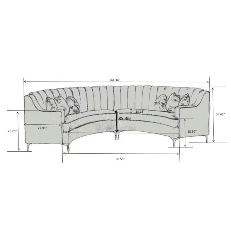 Mellon 140" Wide Velvet Symmetrical Modular Sectional, Blue
