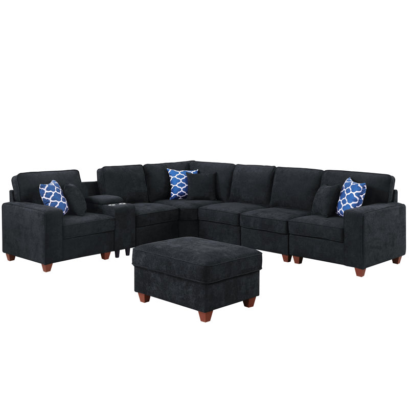 Naomi Piece Upholstered Sectional, Black Chenille