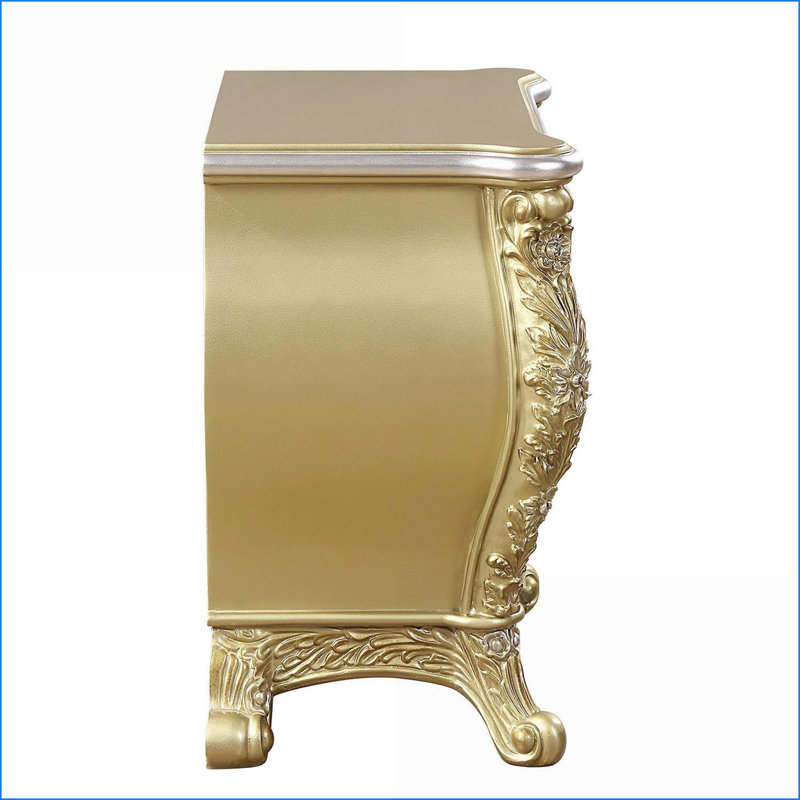 Table de chevet dorée à 3 tiroirs - Rangement moderne pour chambre à coucher