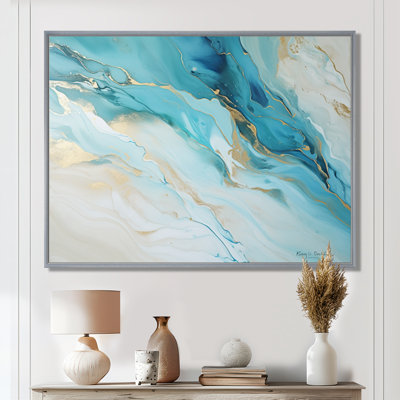 Teal And Gold Glacier Charm Liquid Art - Glacier Canvas Wall Art