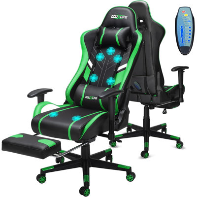 Upgraded Massage Gaming Chair 7-Point, Office Chair with Footrest & Lumbar Support, Thickened and Widened Cushions Backrest