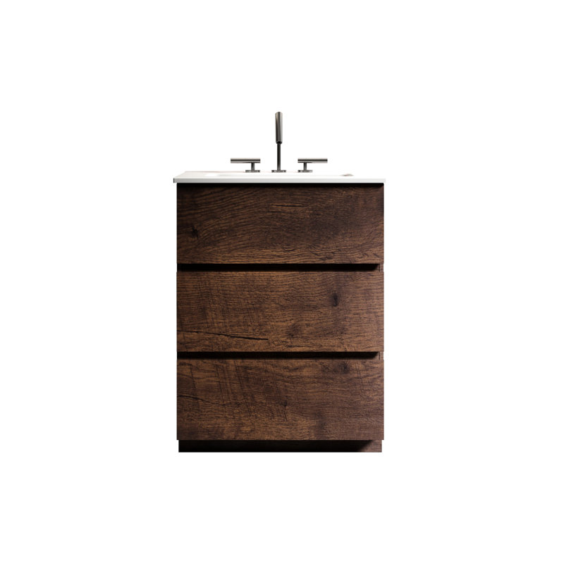 Meuble-lavabo moderne en noyer moderne avec rangement élargi et finition silencieuse, Noyer, 24"
