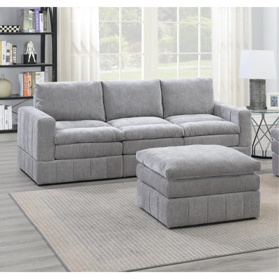 Canapé modulaire contemporain 5 pièces, 2 fauteuils à un accoudoir, 1 accoudoir sans accoudoirs, revêtement en suède, siège à plateau-coussin, style moderne pour la maison 5 salon modulaire / plateau, design