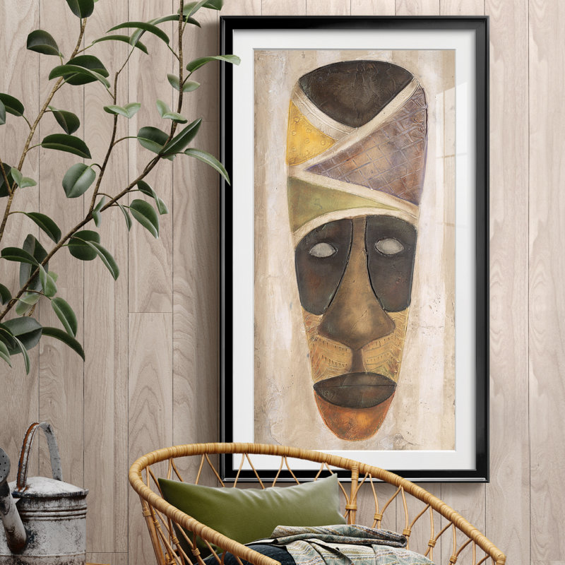 Tikar Mask - cadre photo, reproduction d'art, Papier encadré noir, H 10,5 po x l 18,5 po x P 1,5 po