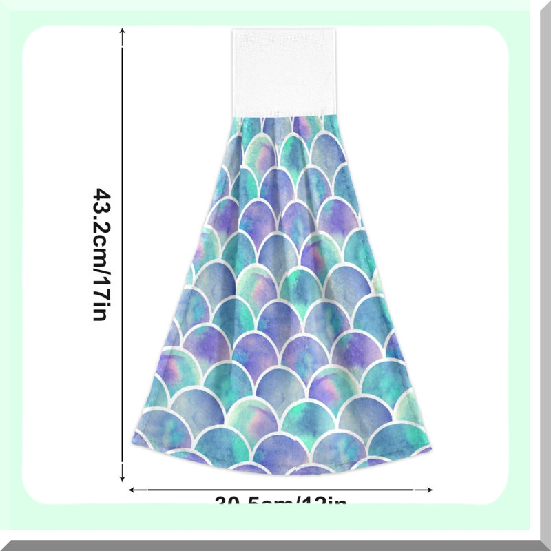 Mermaid Scales Absorbent Hanging Towels - Set of 2, 12x17 Inches, Perfect for Kitchen, Bathroom, and Laundry Room