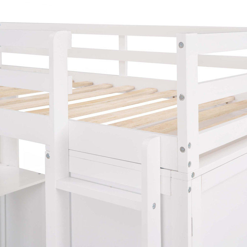 Loft Bed With Drawers,Desk,And Wardrobe, Twin, White