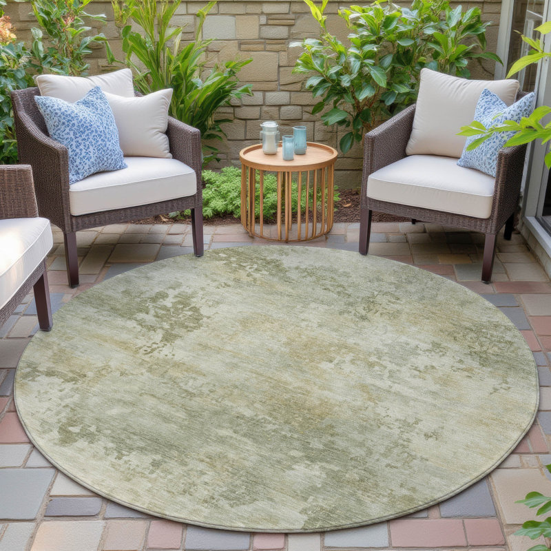 Machine Washable Indoor/Outdoor Xhevrie Sage Rug, Round 8'